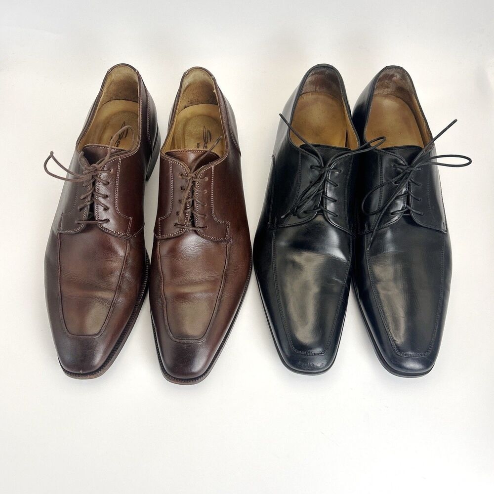 Santoni Pritchard Dress Shoes Mens Sz 9 D Apron Toe Lot Of 2 Black/Brown READ